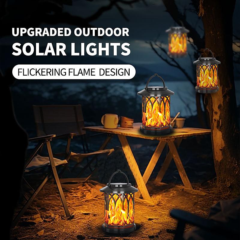 Outdoor Solar Flickering Flame Lights Waterproof Hanging Lanterns Flame Effect Garden Ornaments for Patio Yard Pathway Decor