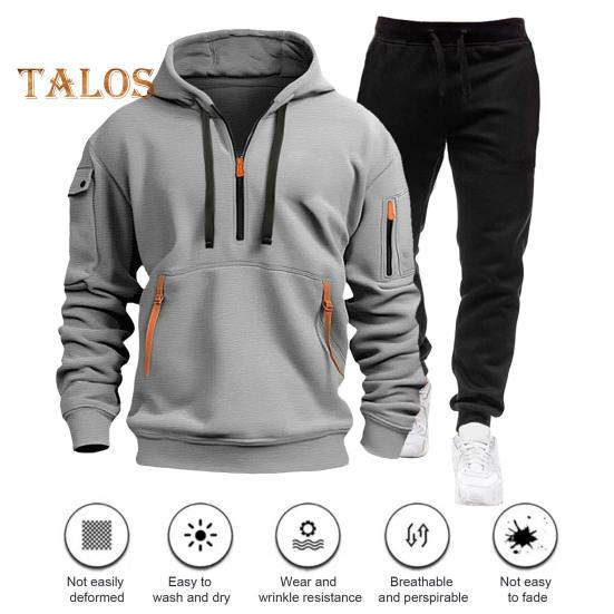 Set de 2 bucăți/set de pantaloni pentru bărbați, cu glugă, cu șnur, cu mânecă lungă, topuri sport, cu talie elastică, set de pantaloni lungi, trening largi de culoare solidă