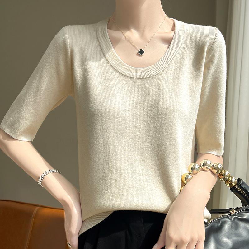 Women Knit T-shirt MODERN NEW SAGA Summer Knitted Shirt Short Sleeve Tees O-neck Pullover Knit Tops