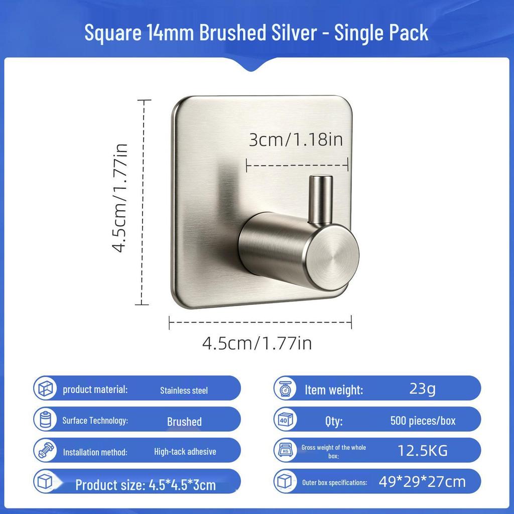Punch-Free Strong Adhesive 304 Stainless Steel Wall Hook