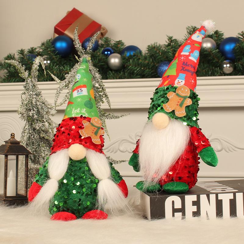 Christmas Gingerbread Man Faceless Doll Ornament Sequined Hat Rudolph Doll Christmas Window Ornament