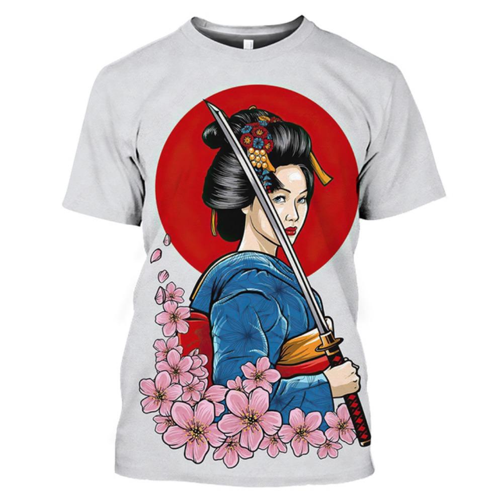 Retro unisex 2022 japonská gejša 3D potisek tričko s potiskem bushido cool módní krátký rukáv top streetwear muži ženy dámy