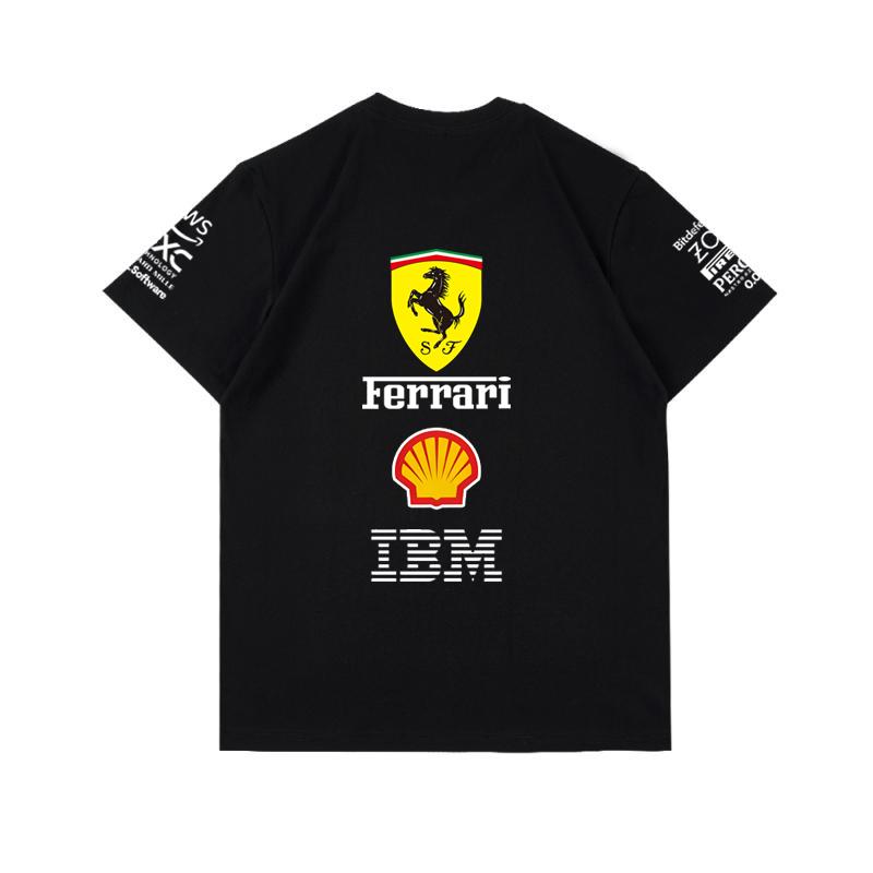 Camiseta Oversized de Casal Ferrari F1 Racing Estampa Clássica de Logo de Patrocinador Manga Curta Casual de Motorsport Streetwear