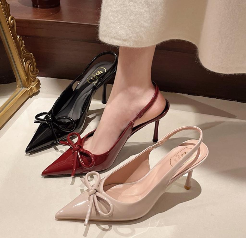 Sandales à Talons Hauts Slingbacks à Nœud Pour Femme Sexy Bout Pointu Cuir Verni Chaussures à Talons Hauts 2026 Été Chaussure à Talons Élégante Pour Femme