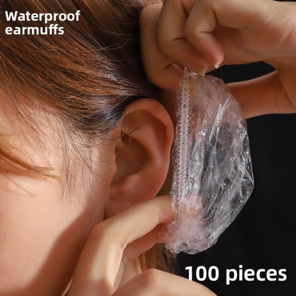 100PCS Elastic Hair Dyeing Ear Sleeve Waterproof Ear Protector Caps for Shower Salon