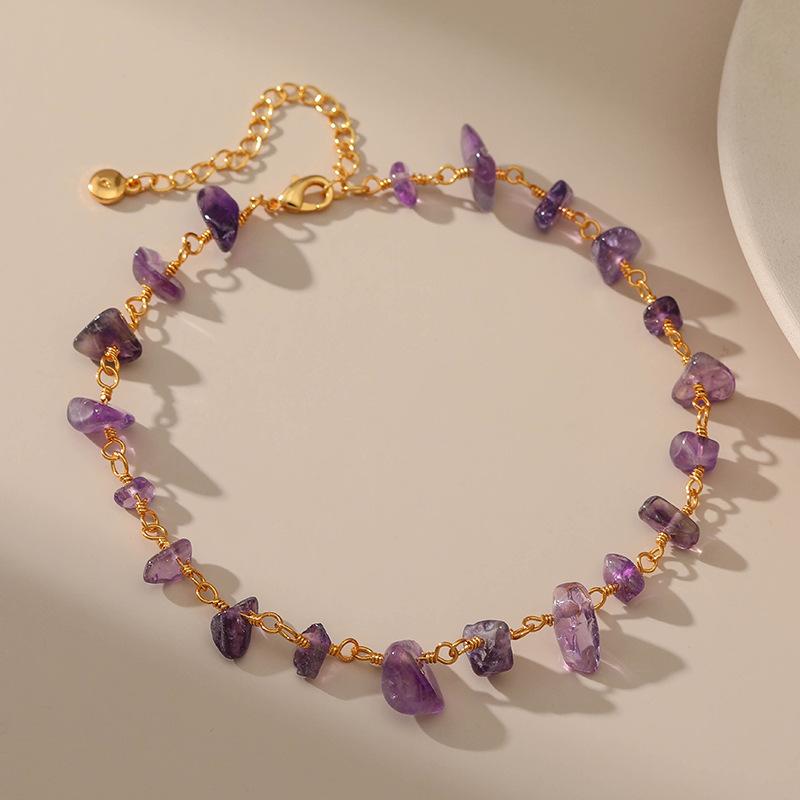 K Gold Plated Irregular Purple Crystal Stone Ethnic Anklet For Women фиолетовый