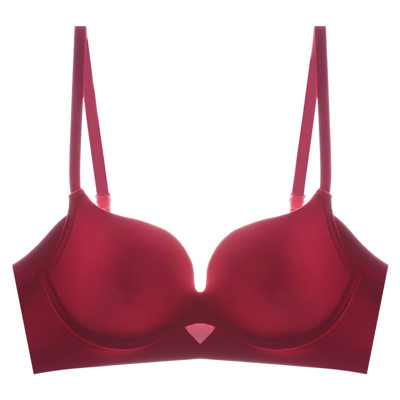 

Гладкое нижнее белье Удобный и сексуальный бюстгальтер с эффектом пуш-ап Предотвращающий провисание Двубортный Бесшовный красный бюстгальтер 38/85B вино красного