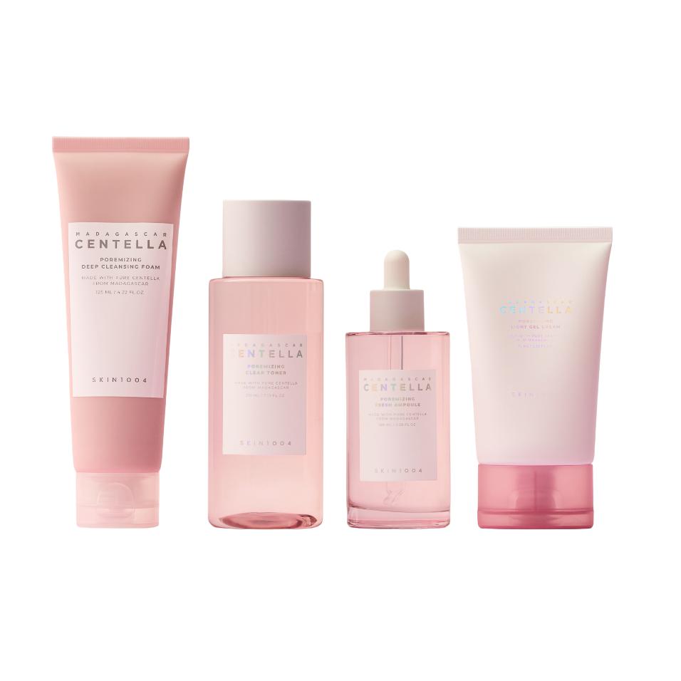 Skin1004 Zestaw 4-etapowy Madagascar Centella Poreminizing – Głębokie oczyszczanie porów i kontrola sebum z różową glinką i Centella Asiatica, koreański