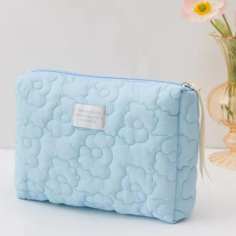 Flower Pattern Women Makeup Bag Cosmetic Bags Quilted Cotton Soft Makeup Case Pouch Zipper Large Travel Wash Pouch