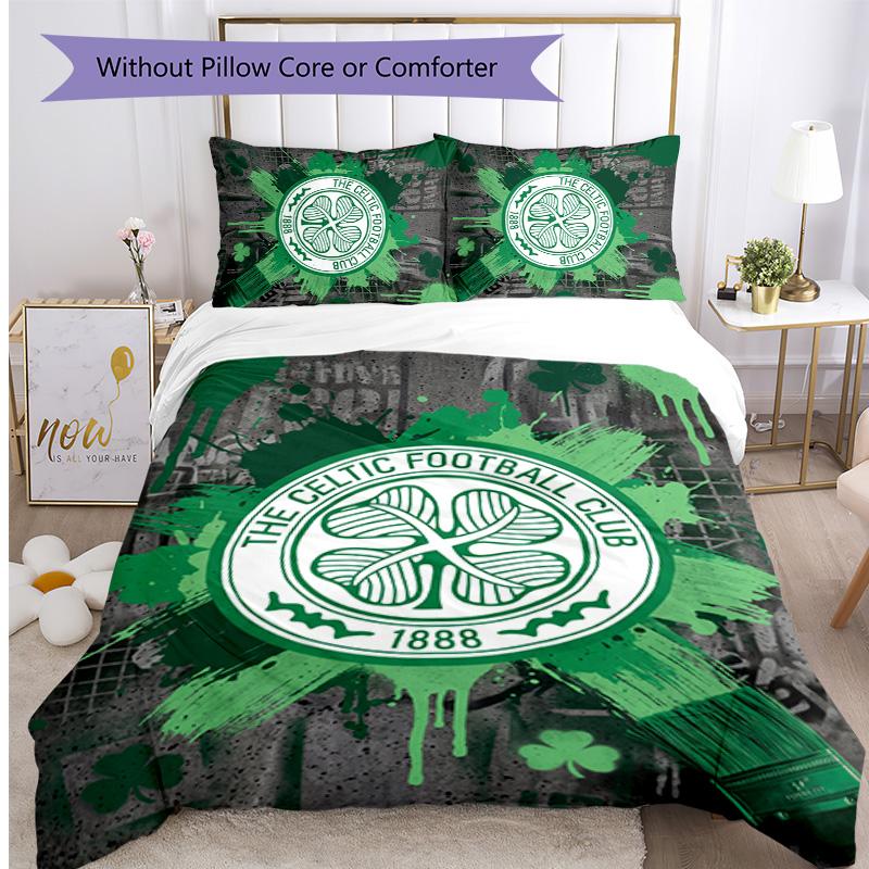 Celtic FC Mintás 3 részes Ágynemű Szett Lélegző Paplanhuzat Párnahuzatokkal Dekoratív Ágynemű Hálószobába Otthonra