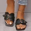 2026  Summer Women Slippers Leather Square Toe Women Flats Flip Flops Designer Ladies Slides Sandals Women Shoes Luxury Sandals