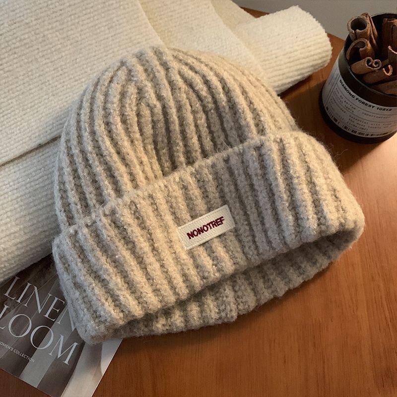 Blue Knitted Wool Hat for Women In Autumn and Winter Big Head Versatile Hat Showing Face Small Warm Ear Protection Head Hat