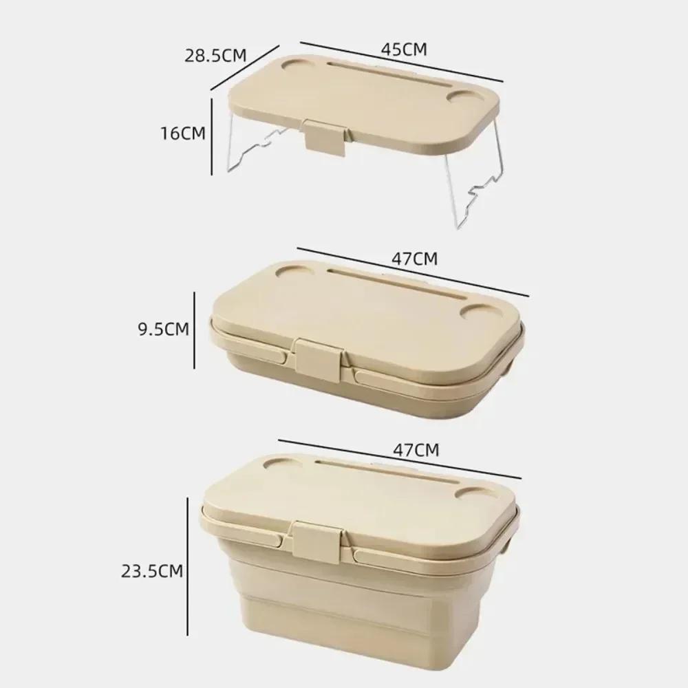Waterproof Camping Basket Outdoor Camping Folding Storage With Folding Small Table Board With Lid Large Capacity Picnic Basket