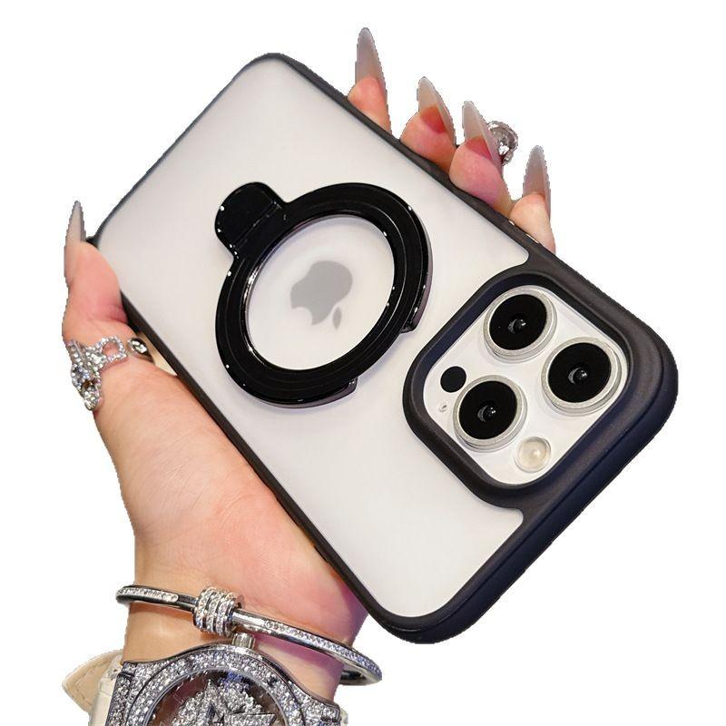 The High-end Iridescent Frosted Hollowed-out Magnetic Stand Is Suitable for IPhone16promax Phone Cases and Apple 15 Anti-drop