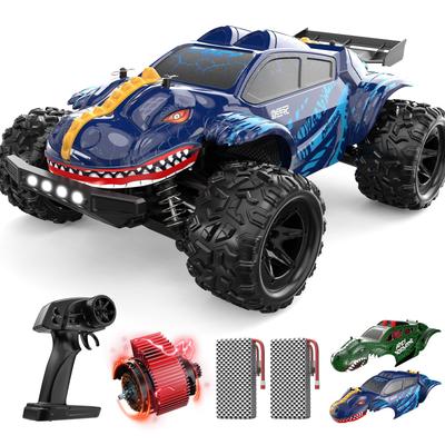 DEERC RC Auto für Kinder, Offroad, Hochgeschwindigkeit, Dinosaurier-Themen-Spielzeugautos für Erwachsene, Allradantrieb, 40 km/h Geschwindigkeit, 2 ferngesteuerte Autos, Wiederaufladbar,
