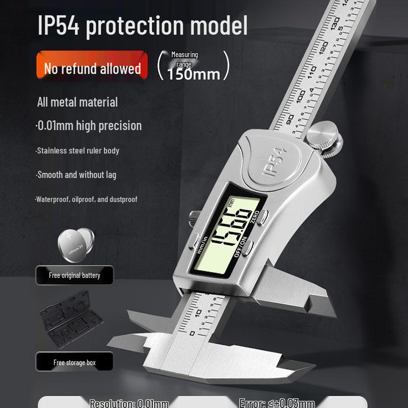 Rechargeable Waterproof Stainless Steel Digital Caliper - High Precision Industrial Grade