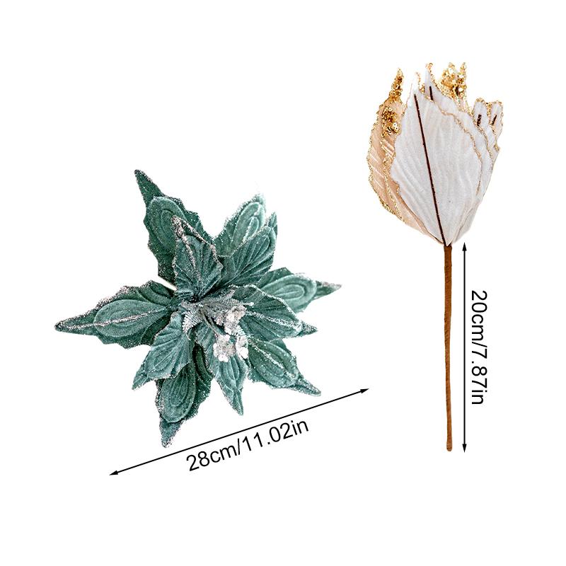 New 28Cm High-End Sticky Powder Simulation Christmas Flower Gold Champagne Color Wine Red Decorative Flower Christmas Tree Decor