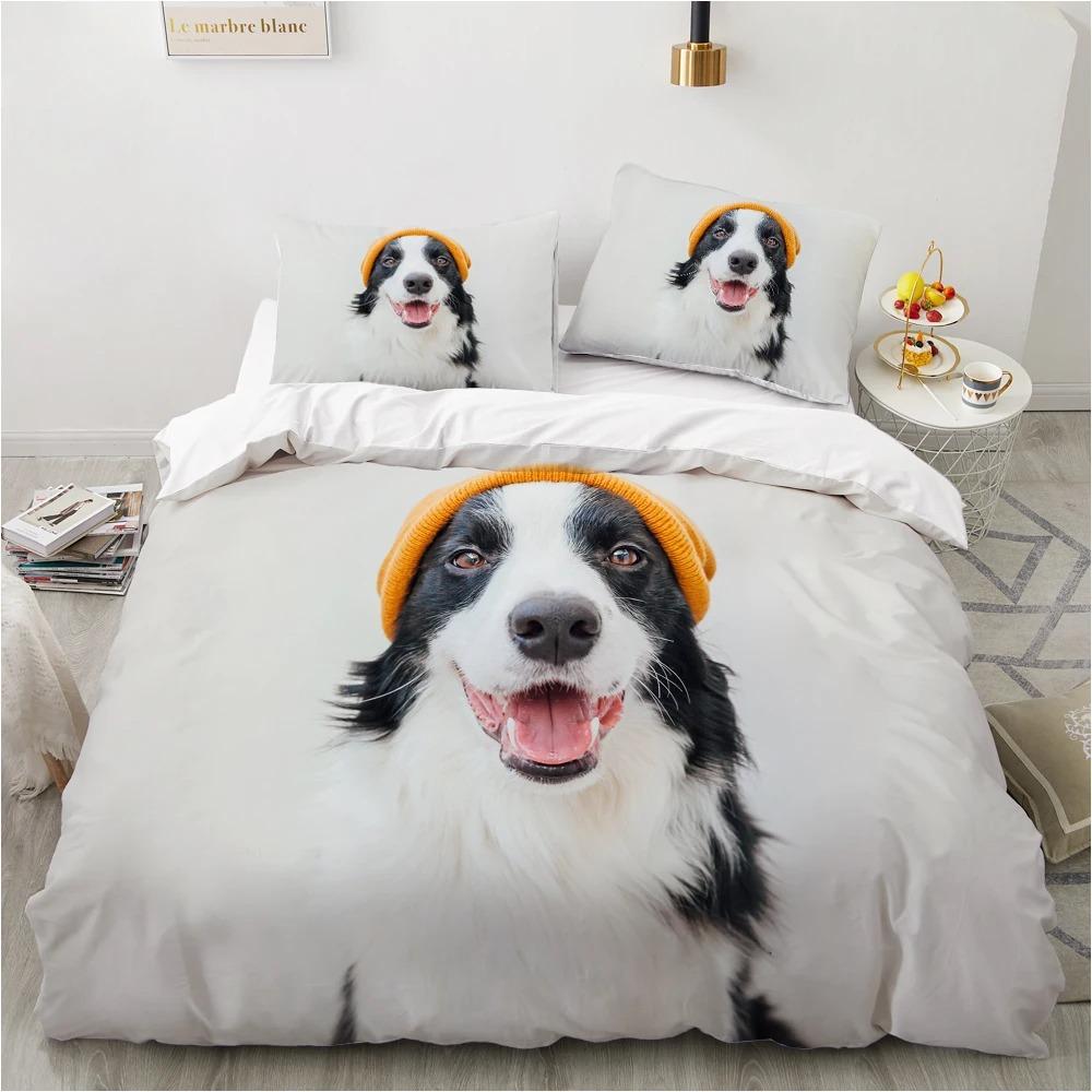 Dog Duvet Cover Set Double Queen King Size Bedding Set Black and White Border Shepherd Soft Comfortable 23pcs Twin Quilt Cover