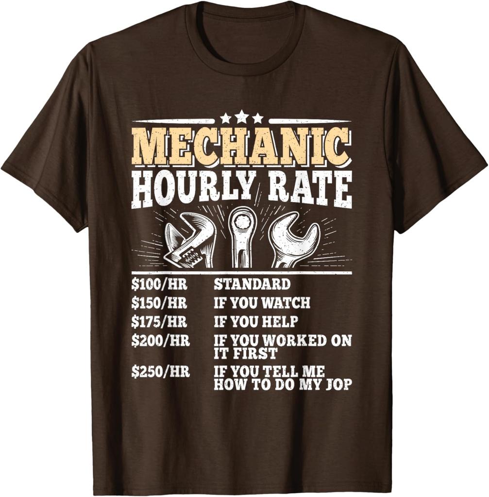 Mechanic Hourly Rate Funny Repair T-Shirt Graphic Mechanic Auto Technician Men Tee