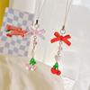 Cherry Tomato Pendant Keyring Sweet Keychain Backpack Decoration Bowknot Keyholder Phone Chain Jewelry Ornament Accessories