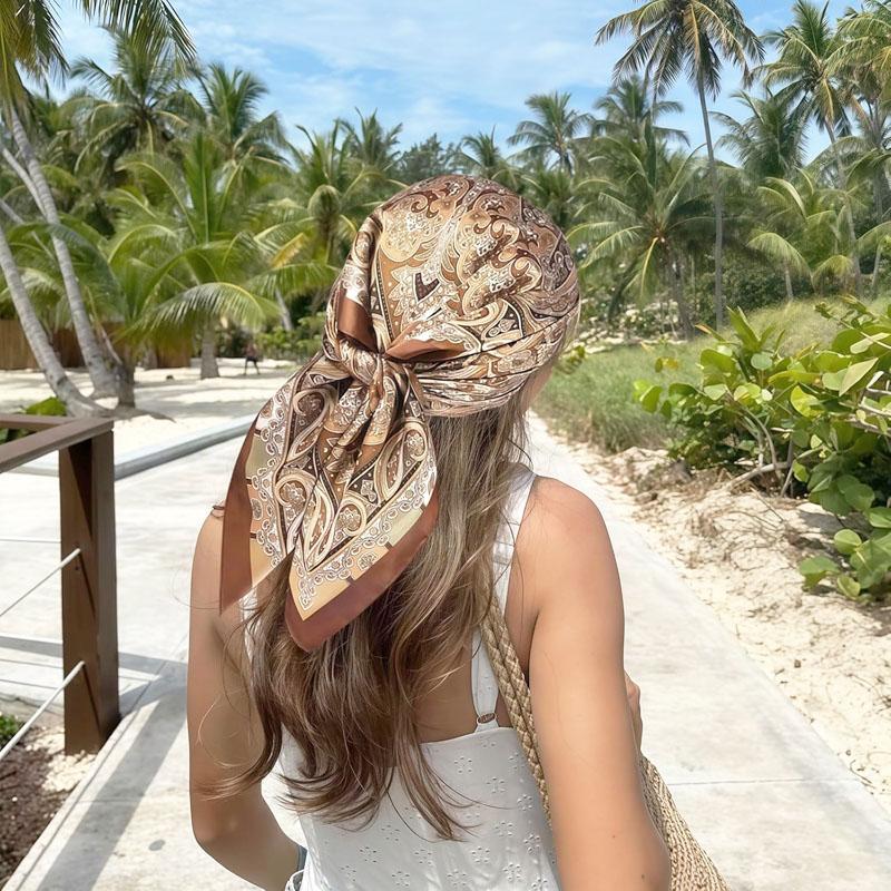 Big Square Ladies Faux Silk Head Neck Thin Scarf Bag Charm Scarf Hair Bandanas