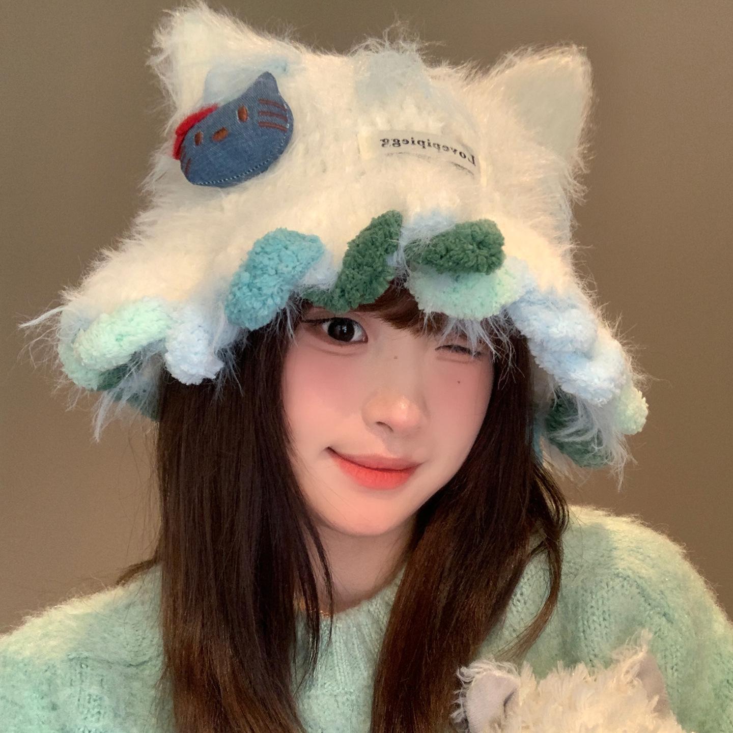 

Women s Cute Knitted Monster Plush Hat - Warm & Fun for Fall/Winter