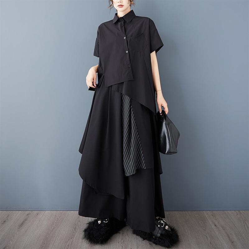 DIMANAF 2025 Women Summer Plus Size Asymmetrical Shirt Black Blouse Fashion Casual Tops Tees Loose New