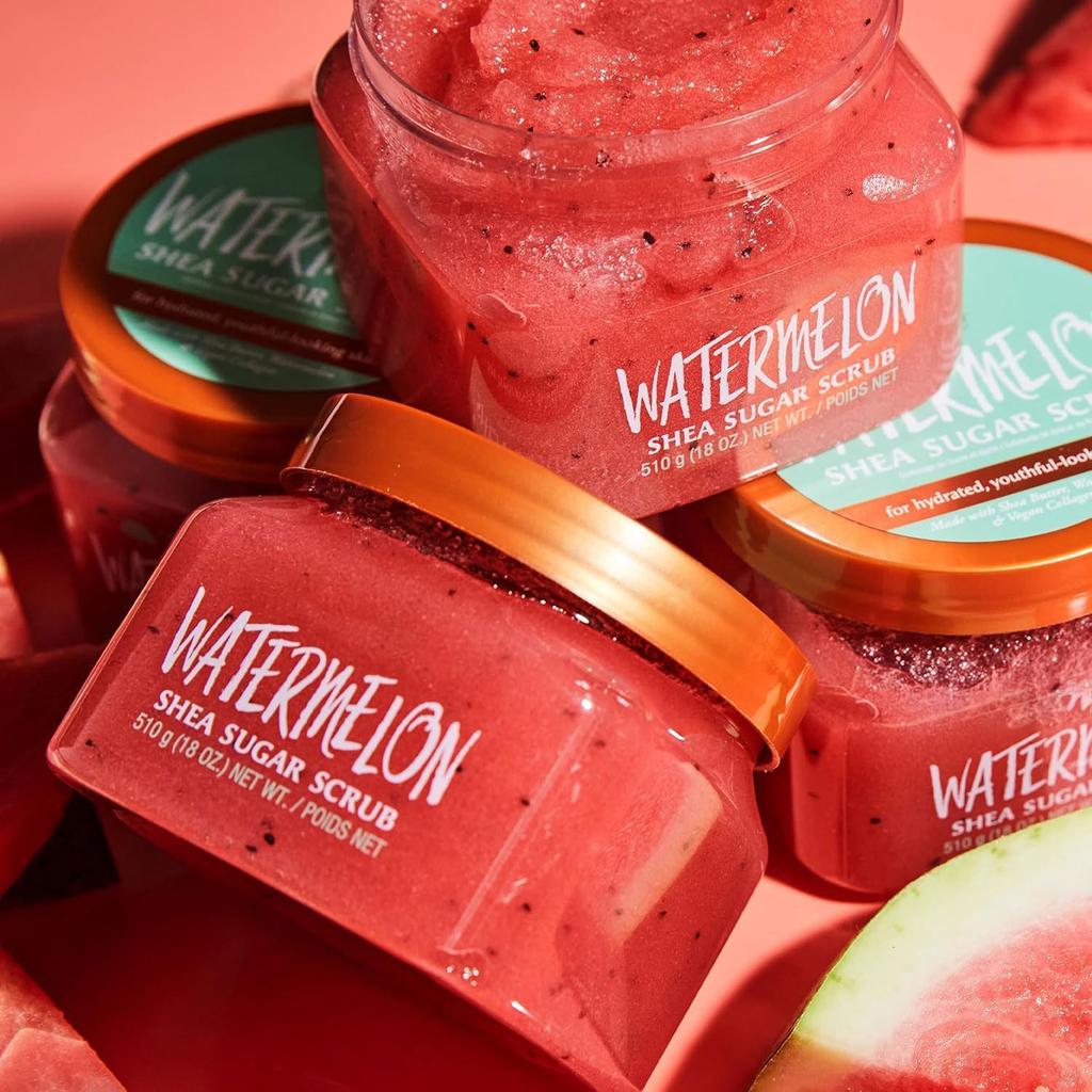 Watermelon Shea Sugar Scrub Exfoliating Body Scrub Deep Moisturizing Hydrating Natural Organic Dead Sea Salt for Soft Smooth Skin Full Body Care