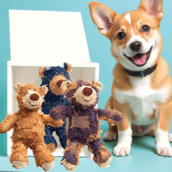 Lumpiger Bär Hundekauspielzeug mit Quietscher Gefüllter Plüschbär Katze Hund Zahnungsspielzeug Aggressive Kauer Interaktives Langeweile-Spielzeug für Alle Rassen