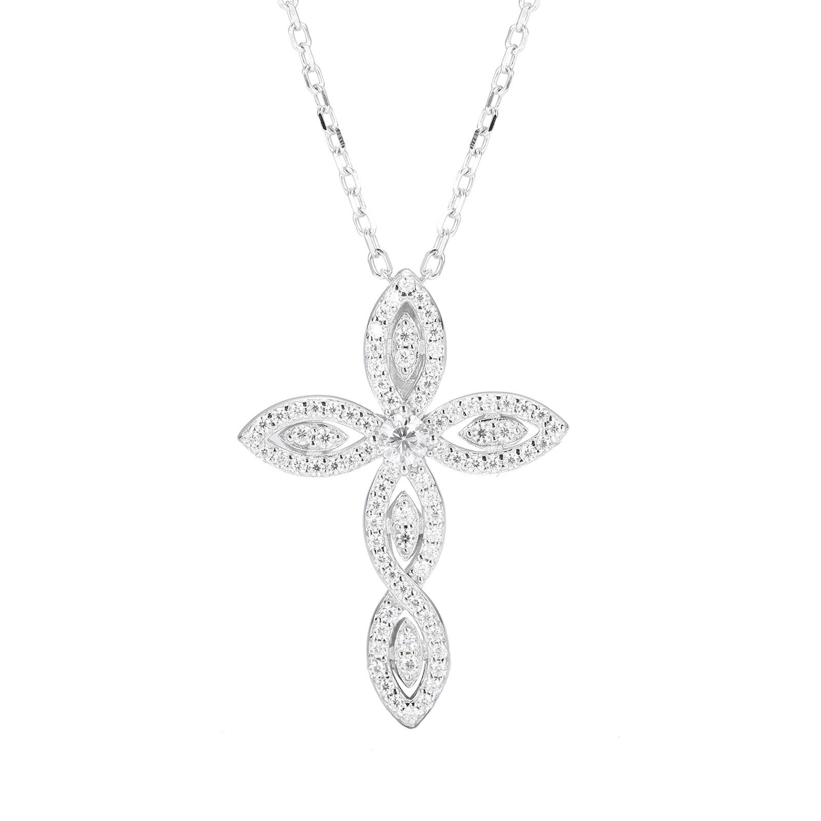 Moissanite 925 Silver Trend Versatile Cross Necklace Unisex Fashionable High-End Niche Personality Hip-Hop Pendant