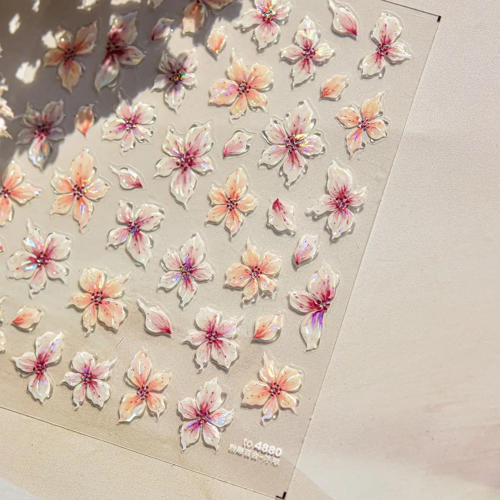 Charming Petal Flower Colorful Wildflowers Daisy Leaves 5D Relief Self Adhesive Nail Art Sticker Decoration Manicure Decal DIY