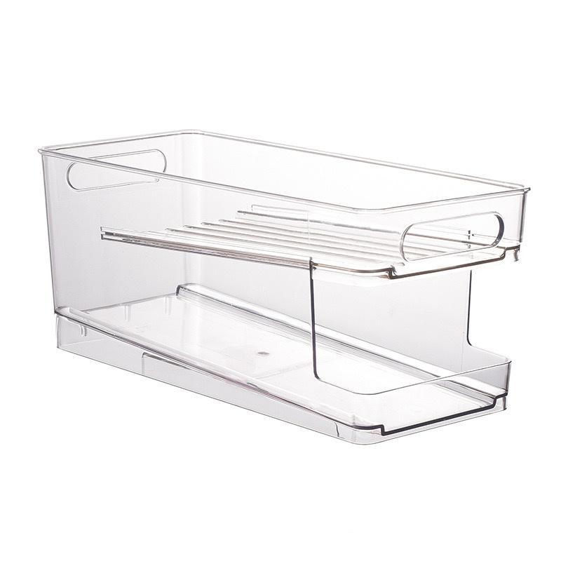 Refrigerator Storage Box Pet Double-Layer Beverage Rack Beer Soda Organizer Can Transparent Kitchen Storage Rack