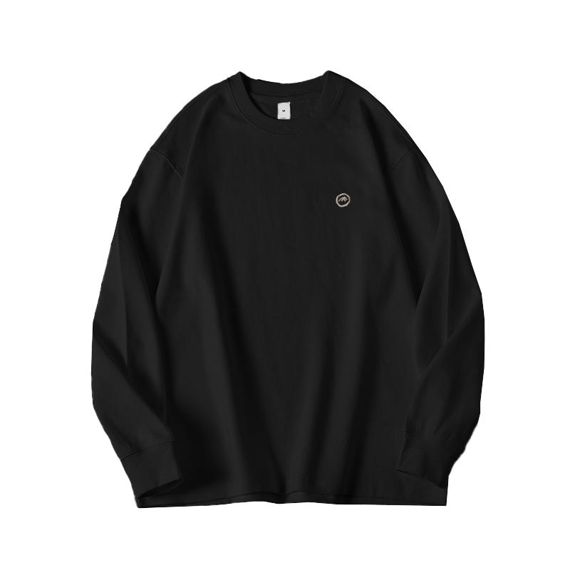 

Осенняя простая вышитая футболка с длинными рукавами, мужская 50G, плотная трикотажная нижняя рубашка, американский модный свитер 4XL чёрный