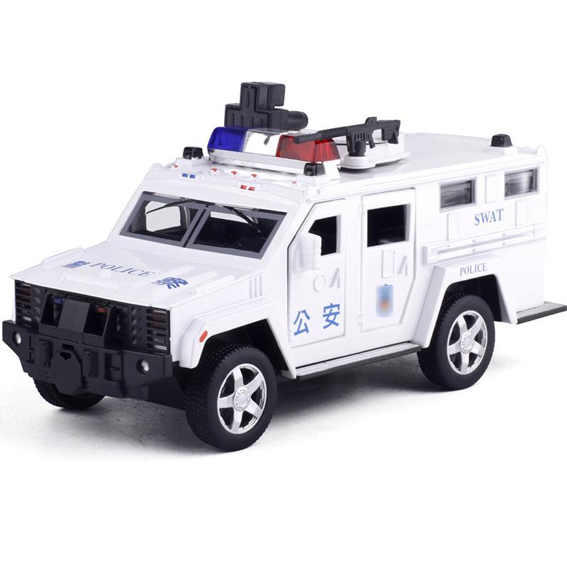 1:32er Maßstab Polizei SWAT Anti-Entführungs-LKW Legierungsmodellauto mit Rückzugmechanismus und Blinklichtern für Kleinkinder.