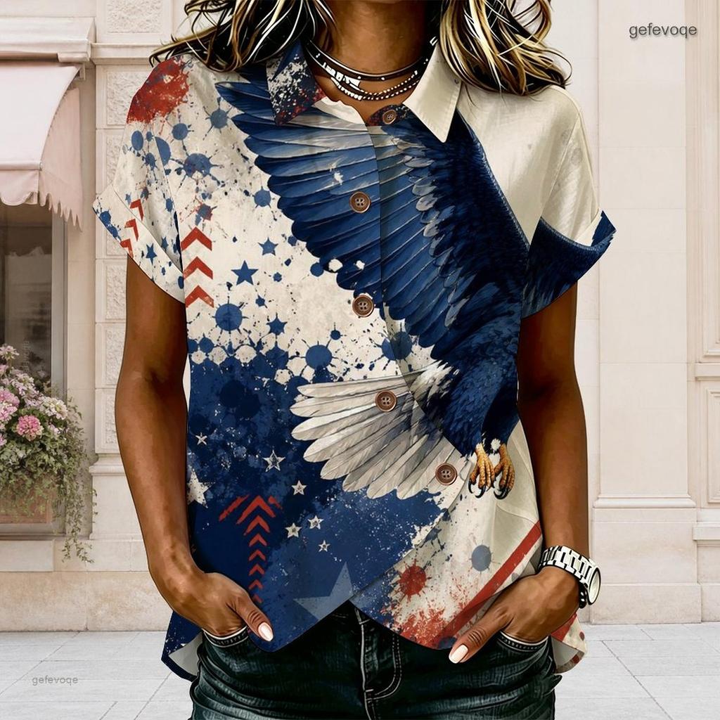 Womens Plus Size Collared Short Sleeve Shirt Colorful Rainbow Heart Print Button Front Casual Summer Top