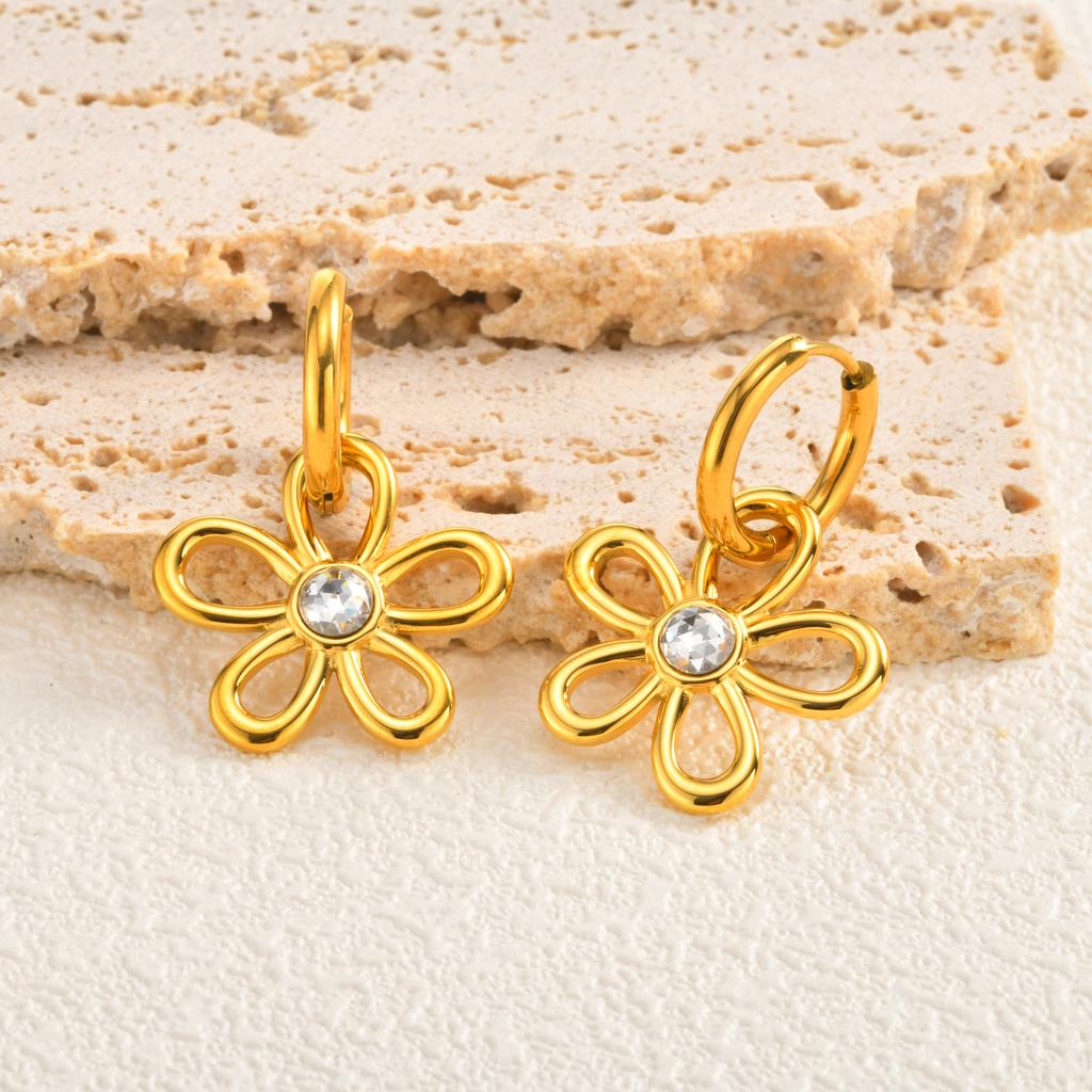Blumenohrringe Roter Emaille Vergoldeter Creolen Edelstahl Florale Hängeohrringe für Damen Y2K Sommer Mode Schmuck