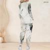 Women Plus Size Abstract Printed V Neck Long Sleeve Nurse Scrub Set With Pockets Two Piece