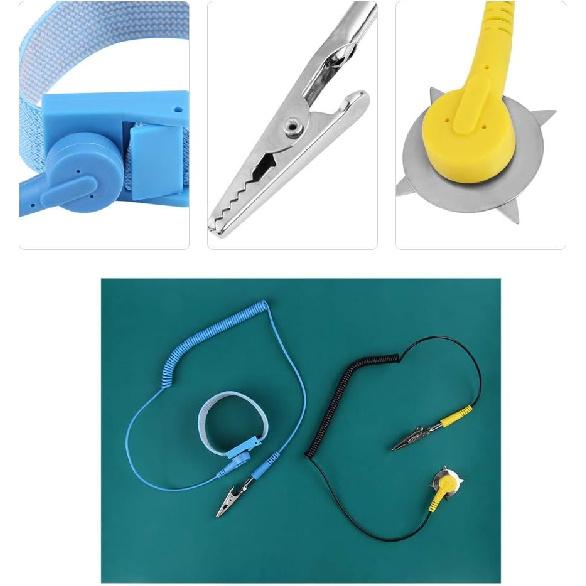 ESD Anti-Static Rubber Mat W/Wrist Strap & Ground Wire, High-Temperature Resistant, Electrostatic Discharge, Repair Hand Tools Set for Phone
