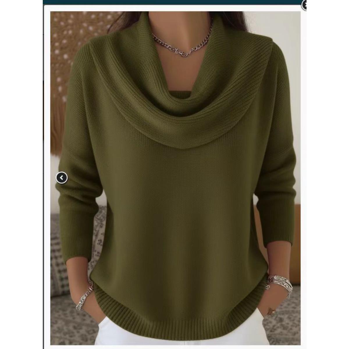 Maglione Invernale Caldo da Donna con Collo a Scialle - Top Pullover a Maniche Lunghe Monocolore con Collo Alto, Blusa Comoda Casual per Autunno/Inverno 3XL colore verde militare