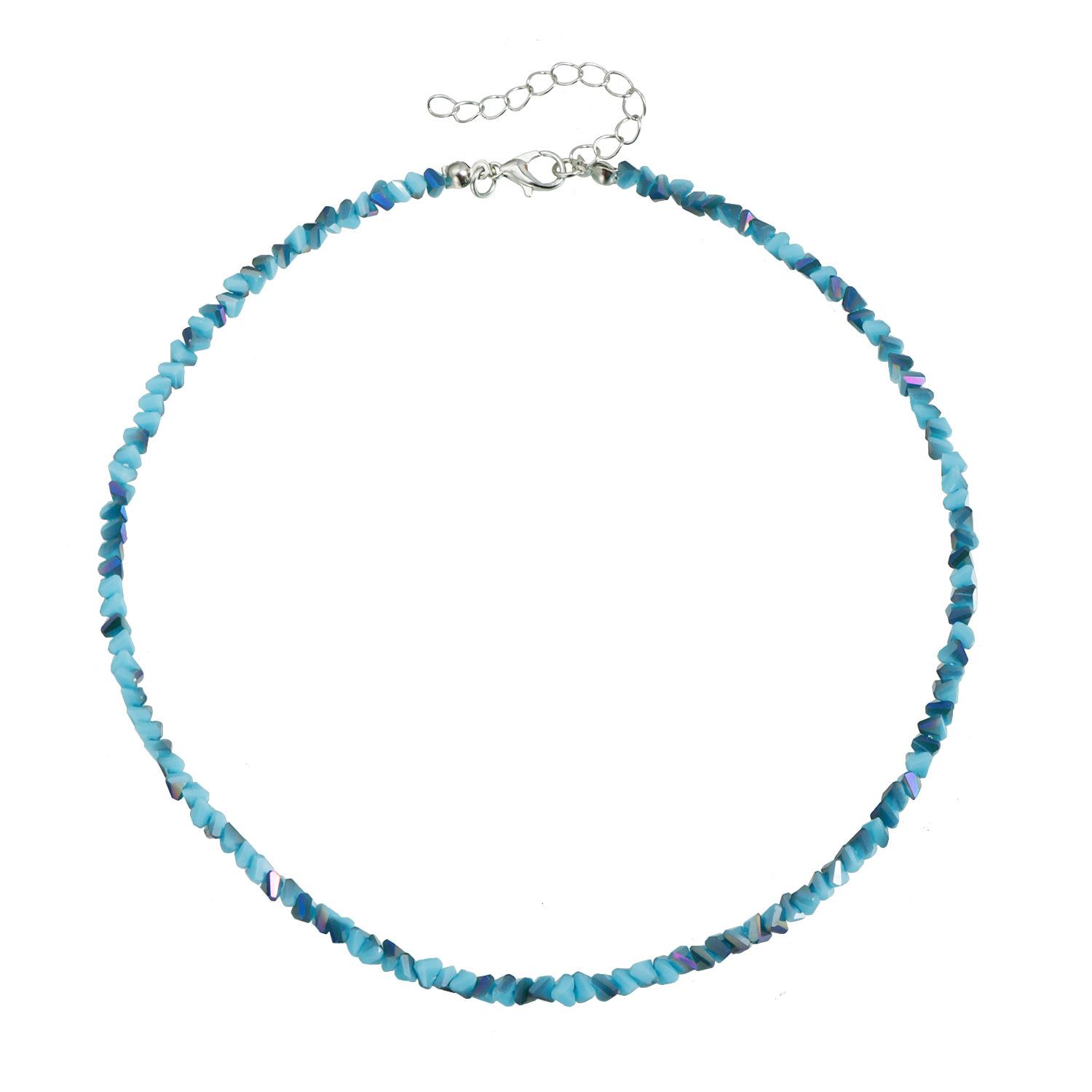 Fresh ocean wind multi-faceted glass necklace blue drip glaze dolphin tail necklace