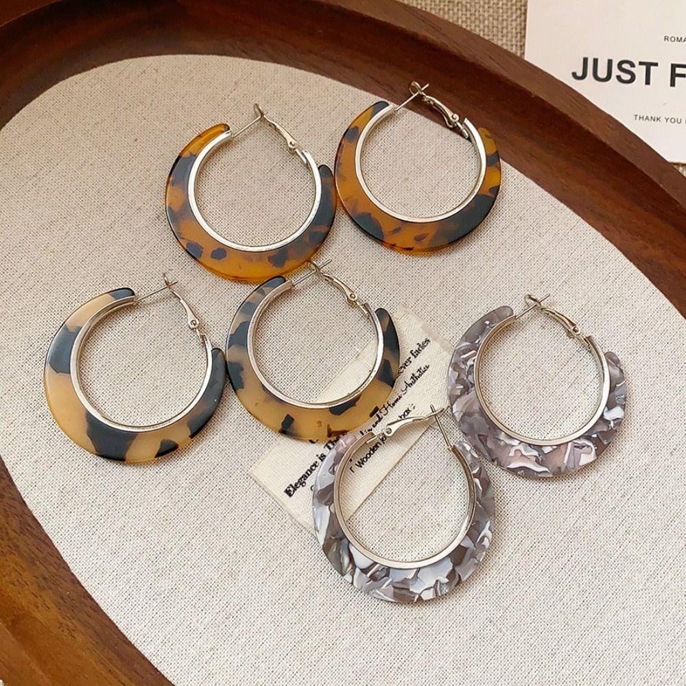 Acetic Acid Leopard Print Earrings Vintage Geometric Earrings Set Acetate Hoop Earrings  Women
