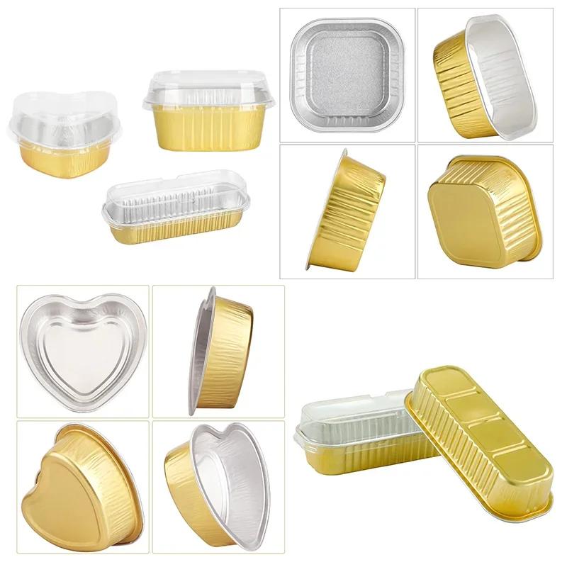 Mini Cake Pans with Lids Aluminum Foil Baking Cups Disposable Paper Cups Kitchen Brownie Pudding Dessert Muffin Cup Holders