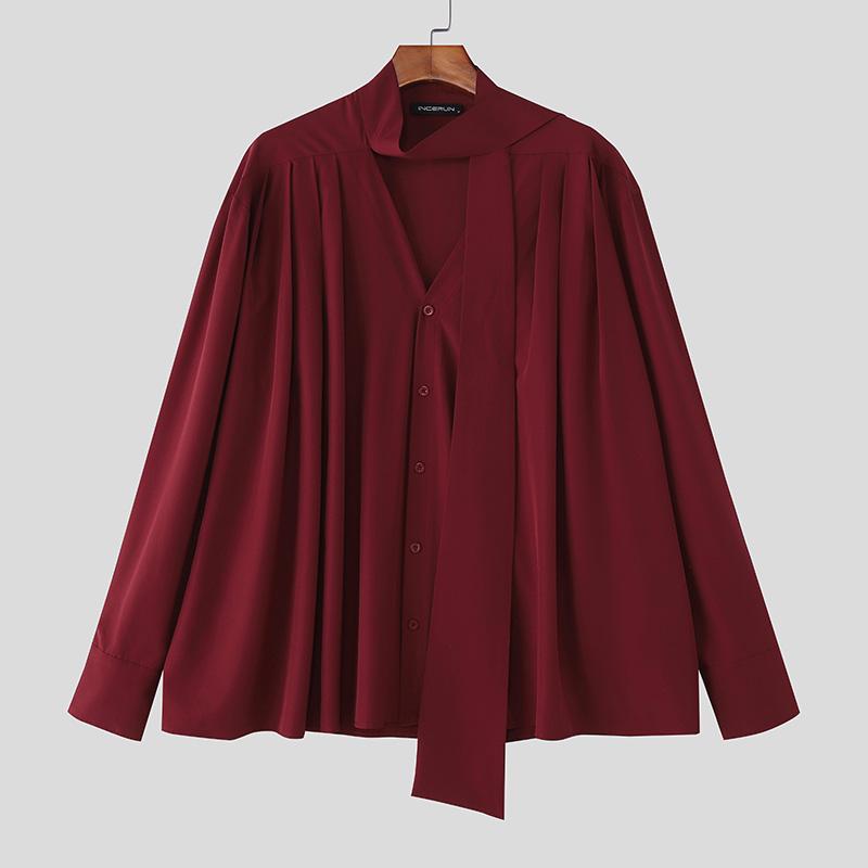 

INCERUN S-5XL Мужские повседневные рубашки с лацканами, длинным рукавом, на пуговицах, оверсайз 5XL красный