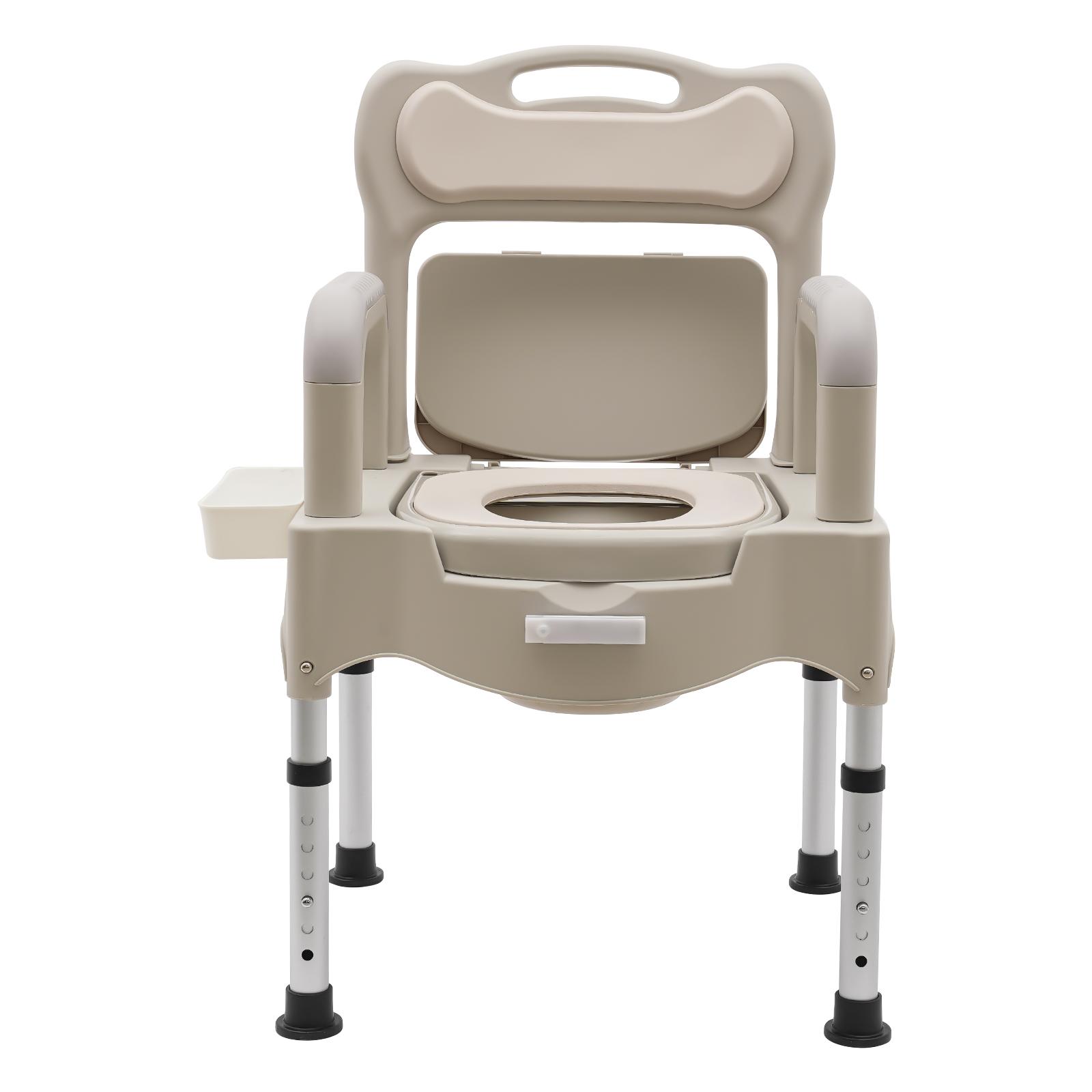 

Bedside Commode Chair Portable Toilet Chair Bedside Toilet up to 551 lbs Height Adjustable with Sensor Light серый белый