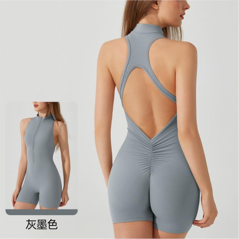 Womens High-Waisted Yoga Bodysuit With Zip Back Butt-Lifting Design Built-in Padded Bra Quick-Dry Double-Sided Brushed Nylon