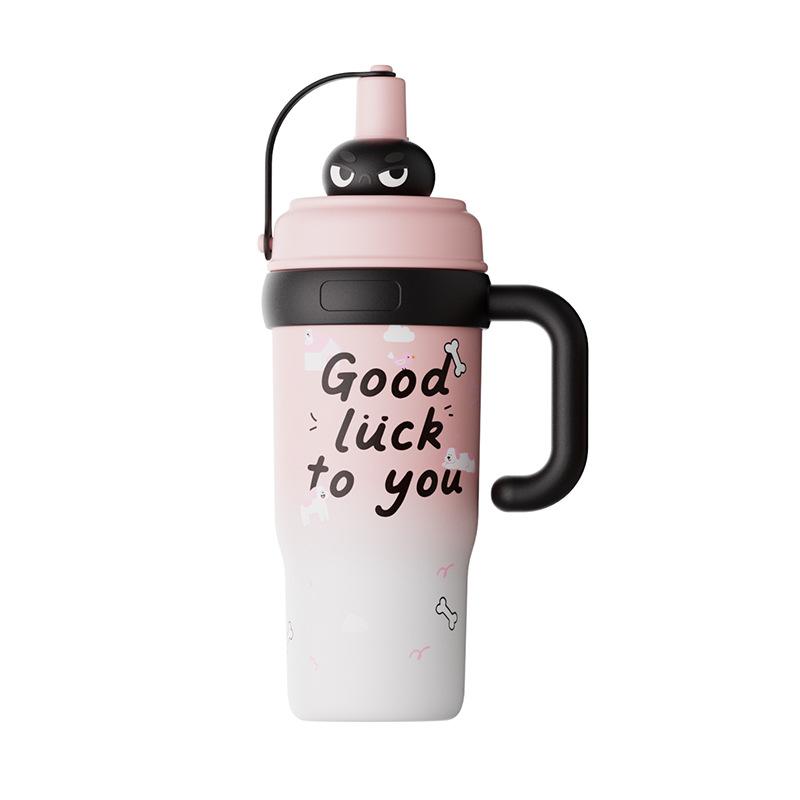 High-value large-capacity thermos cup, large-capacity ice cup, cute big-eyed student office leak-proof portable straw cup
