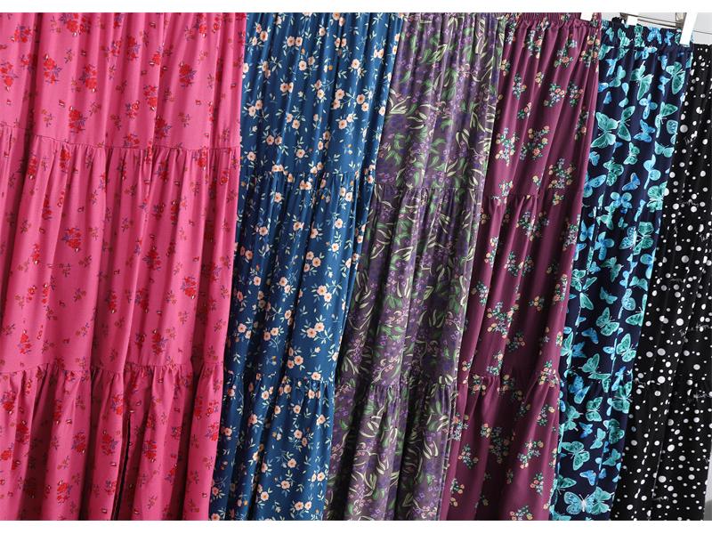 2025 Summer Floral Cotton-Silk Midi Skirt: Slimming, Thin Rayon Cardigan, Long Cake Skirt for Women.