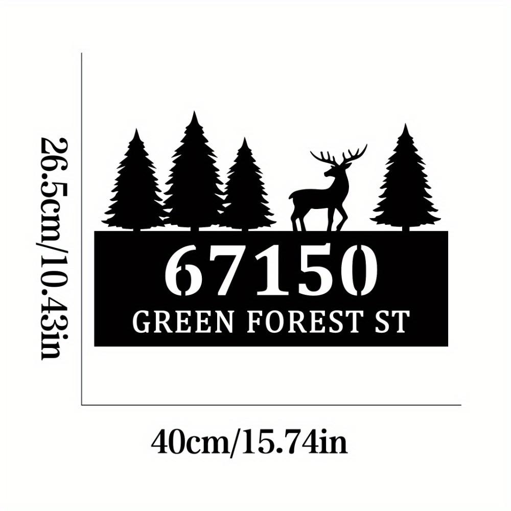 Unique Country Style Metal Elk Address Marker Customizable Fir Trees Durable Wall Art Home Entrance Patio Gift