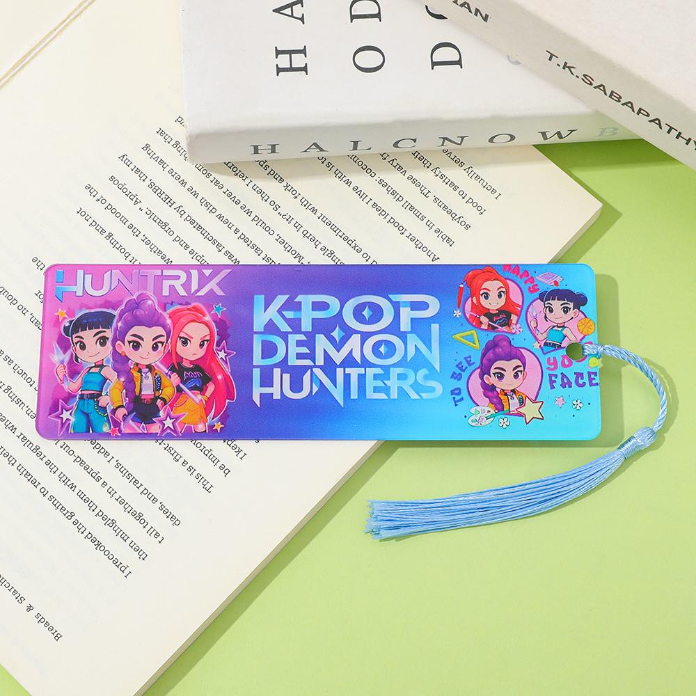 K-POP Demon Hunters Acrylic Bookmark with Tassels - Anime Rumi Mira Collectible Gift for Fans, Reading Marker Student Souvenir