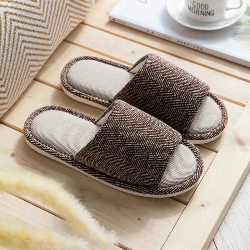 Cotton and linen slippers women's summer home household linen indoor home couple non-slip four seasons spring and autumn men's floor slippers